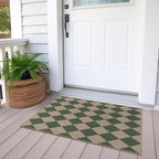 Easy Jute Checkered Entryway Rug, 2x3 Green Modern Indoor Outdoor Doormat - Image 5