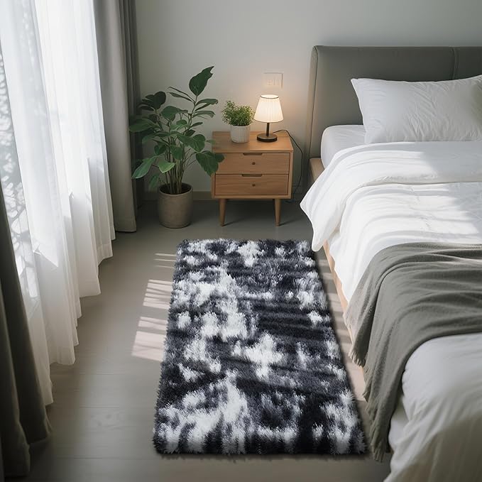 Fluffy Rug Shaggy Area Rug, Mottling Black 2x4 Area Rugs by Yongyangjuxi