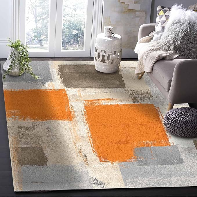 Orange Rectangular Area Rugs for Living Room Bedroom 5 x 6.9 ft Abstract Paint - Image 5