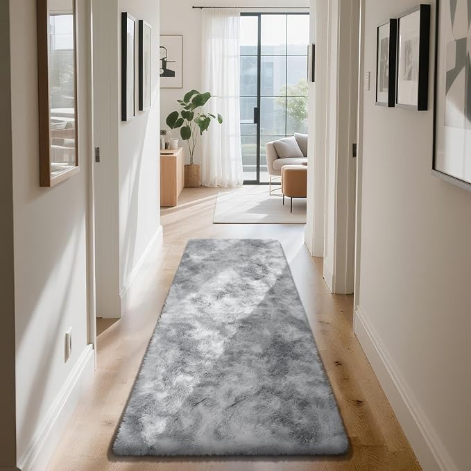 Soft Runner Rugs for Bedroom, Mottling Grey 2x6 Area Rugs Fluffy Rug Shaggy - Image 2