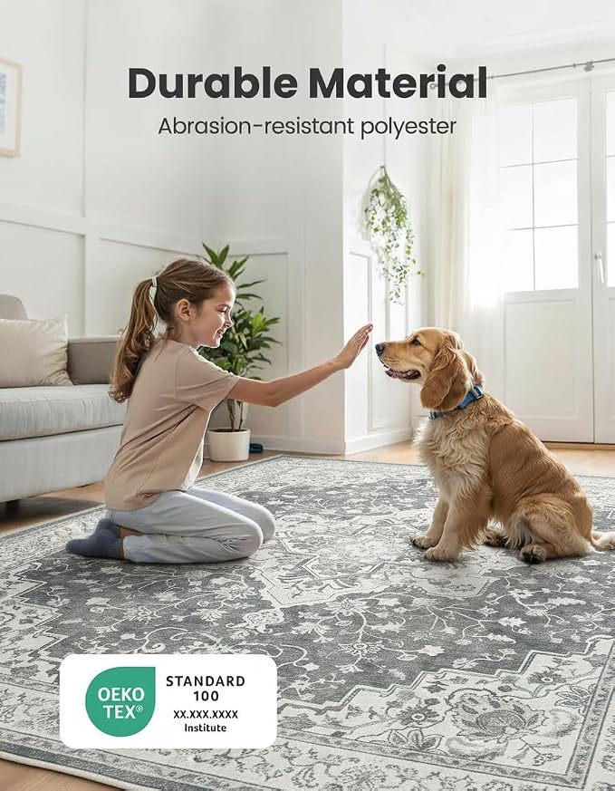 Marsail 8x10 Machine Washable Area Rug, Soft & Slip-Resistant, Vintage Floral - Image 8
