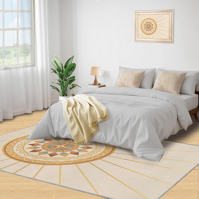 Boho Sun Area Rugs 6x9ft, Minimalist Line Fluffie Rugs - Image 5