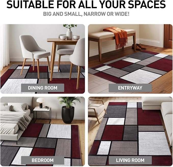 Rugshop Modern Geometric Boxes Red Area Rug, Non-Shedding Carpet - Image 4