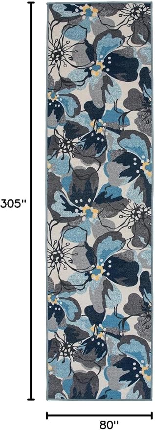 Rugshop Gray Large Floral Non-Slip Runner Rug Fade Resistant - Image 2