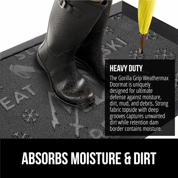 GORILLA GRIP 100% Waterproof All-Season WeatherMax Doormat, US Designed Natural - Image 4