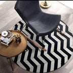 Round Cowhide Rug Black and White – Handmade Genuine Leather Chevron Patchwork - Image 3