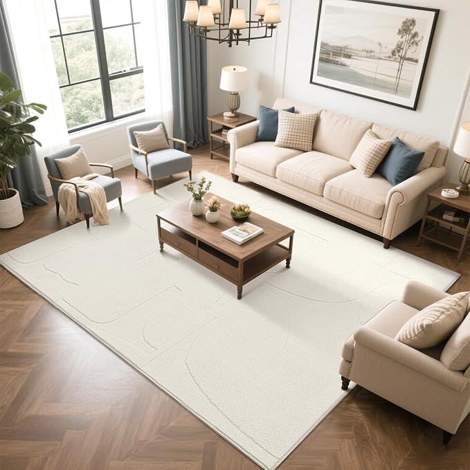 SHACOS Soft Cozy Fluffy Abstract Geometric High Low Pile Area Rugs 6'x9' Non - Image 8