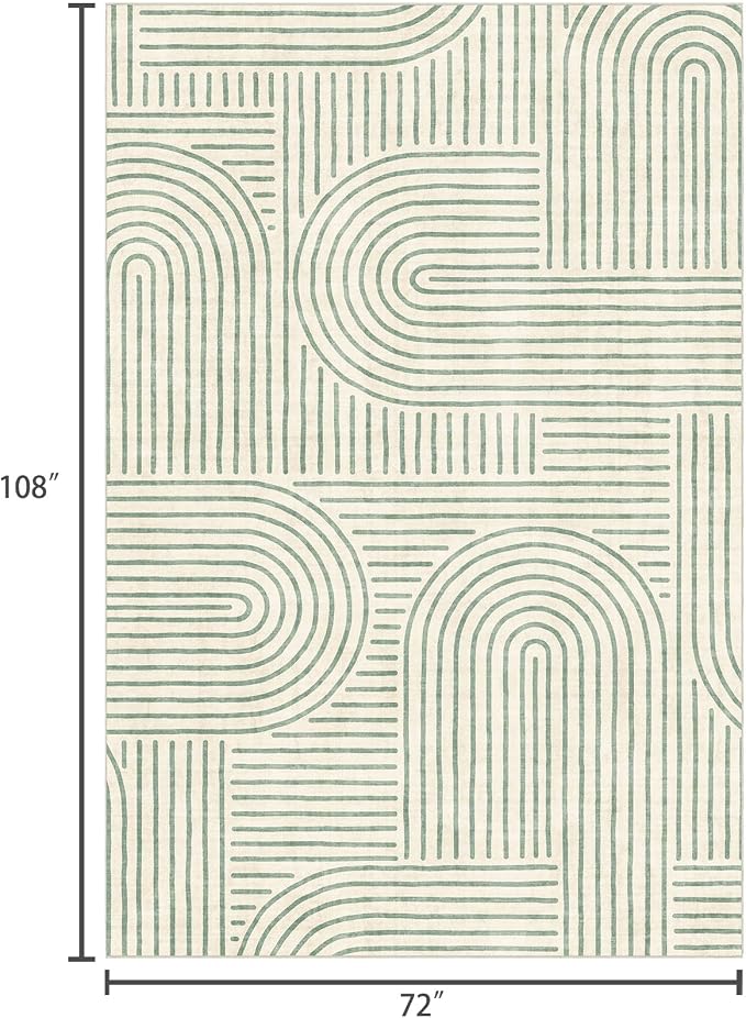 6x9 Area Rug - Large Modern Abstract Washable Non-Slip Sage Green Living Room - Image 2