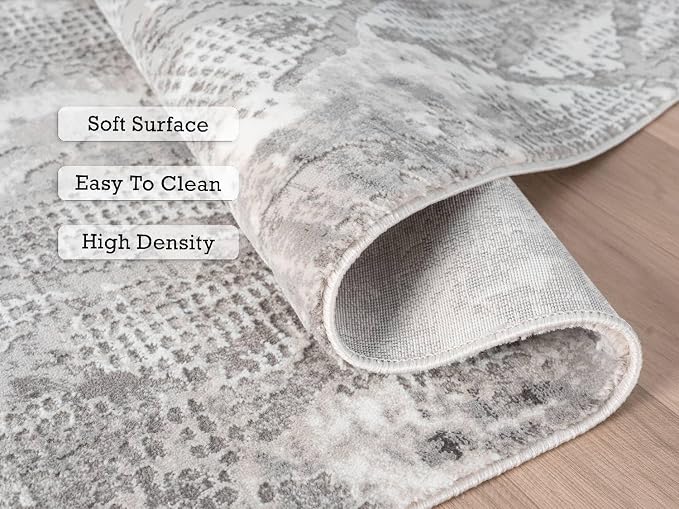 Adel Modern Area Rug for Living Room, 4x6 Rustic Distressed Abstract Gray Rug - Image 3