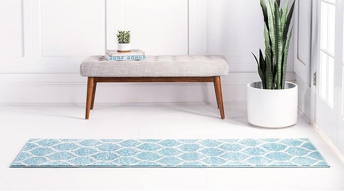 Rugs.com Lattice Frieze Collection Rug – 2' x 6' Runner Light Blue Medium Rug - Image 3