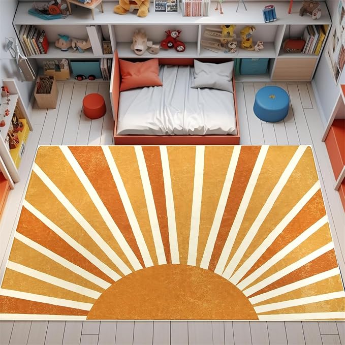 Rainbow Sun Area Rug, Boho Kids Room Area Rug, Living Room Decorative Rainbow - Image 2