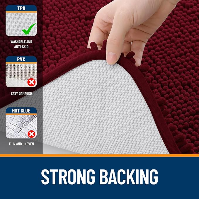 OLANLY Bathroom Rugs 47x20, Extra Soft Absorbent Chenille Bath Rugs, Rubber - Image 6