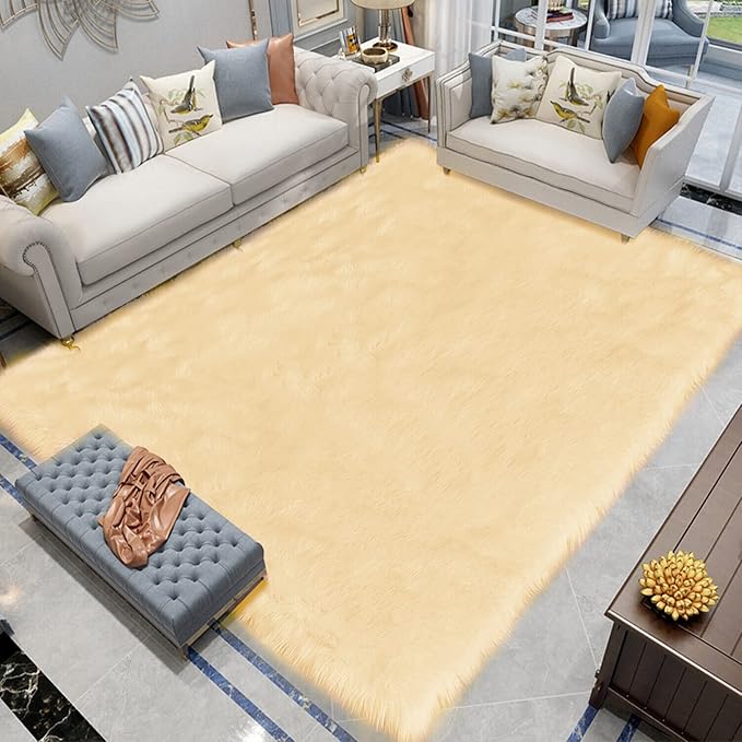 Latepis Large Area Rugs Yellow 6.7X10 Fluffy Shag Rugs Washable Faux Fur Rug by Latepis