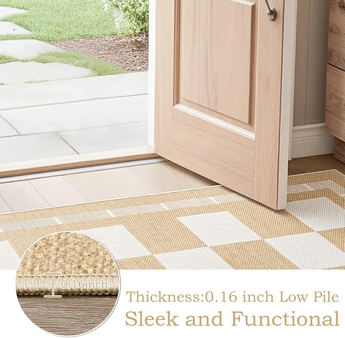 Vasofe Washable Small Entry Rug, 2x3 Checkered Jute Rugs Outdoor Indoor Front - Image 6