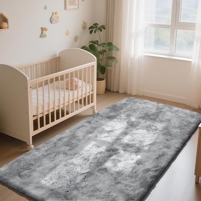 Soft Runner Rugs for Bedroom, Mottling Grey 2x6 Area Rugs Fluffy Rug Shaggy - Image 4
