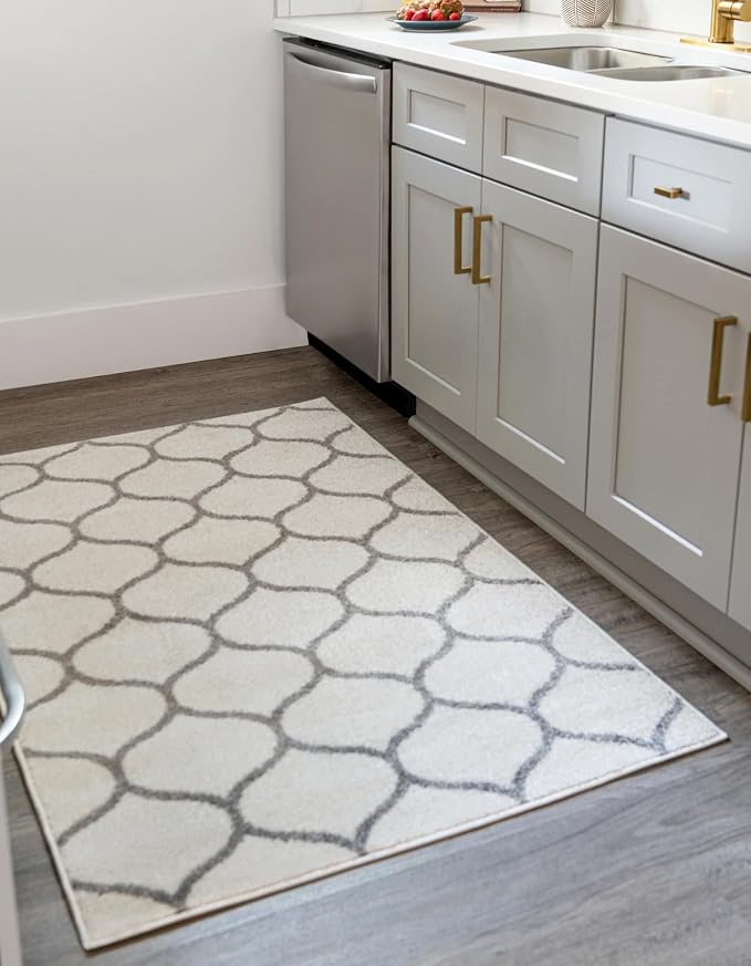 Rugs.com Lattice Frieze Collection Rug – 7' x 10' Ivory Medium Rug Perfect - Image 2