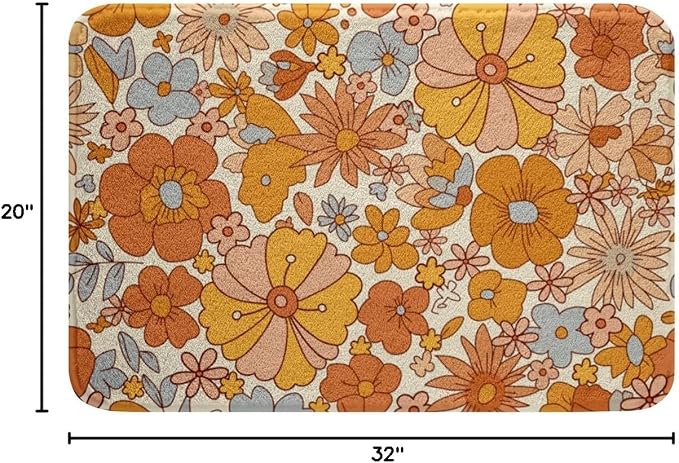 Erosebridal Hippie Flower Bath Rugs Groovy Birthday Decorations Bathroom Mats - Image 3