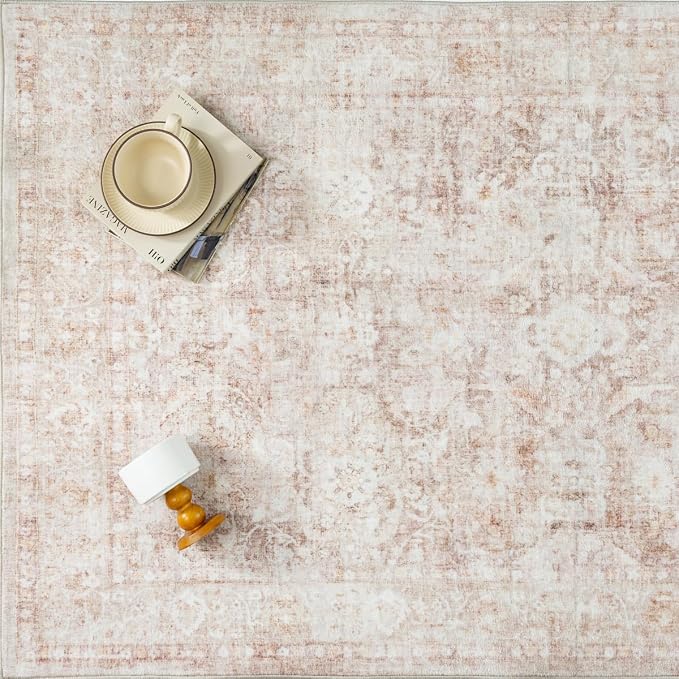 5x7 Beige Washable Area Rug for Living Room Bedroom Neutral Soft Non Slip Rug - Image 8