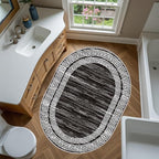 Minimalist Distressed Black Off White Greek Key Pattern Bordered Rug 8x10 - Image 3
