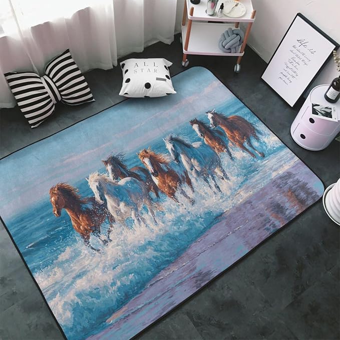 Horse Run Gallop in Waves Ocean Area Rug Washable Outdoor Rugs Anti-Slip Soft - Image 2