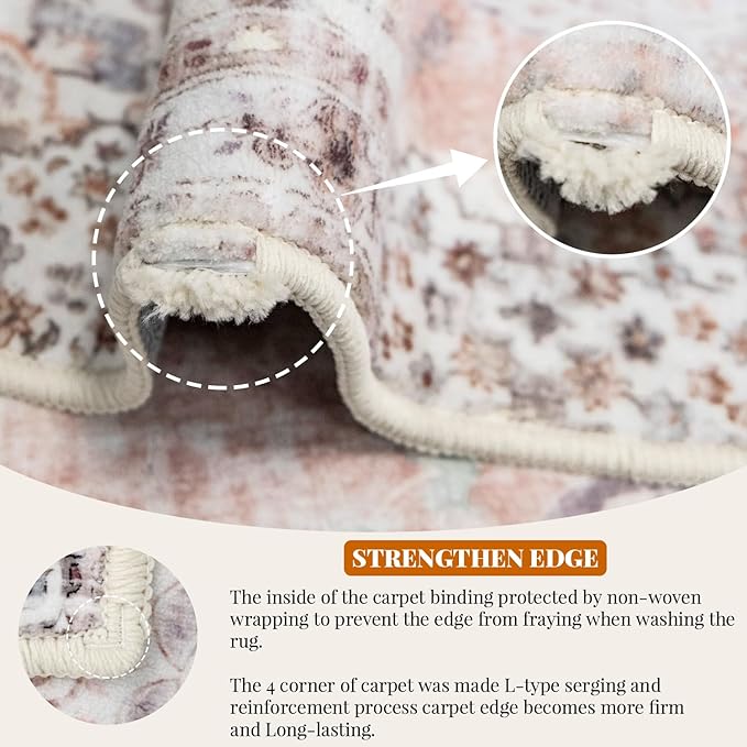 MUJOO Non Slip Boho Pink Runner Rug, Machine Washable - Image 5