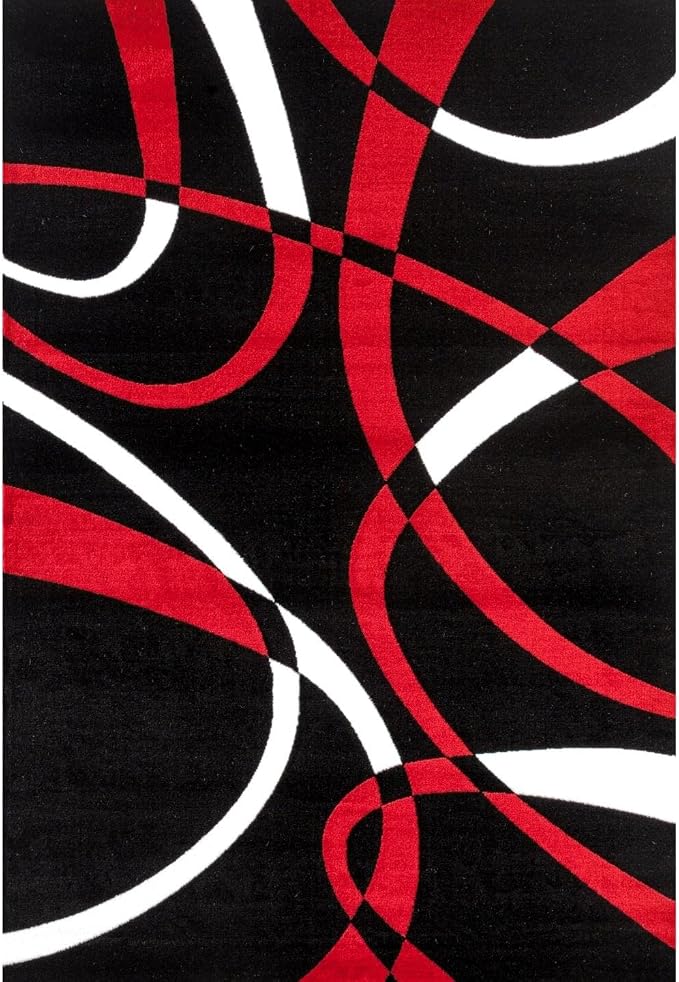 2305 Geometric Abstract Red Black 6x9 Area Rugs - Image 2