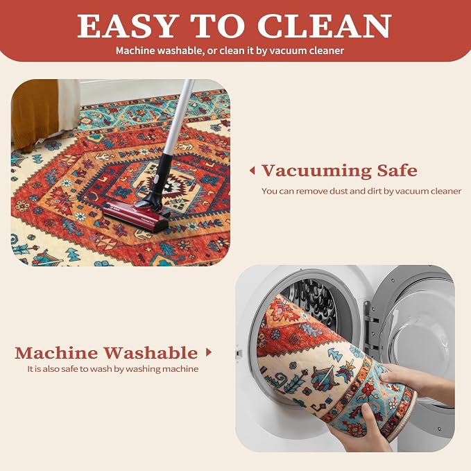 SERISSA Washable Rugs 6x9 Boho Area Rugs, Large Non-Slip Living Room Rug - Image 3