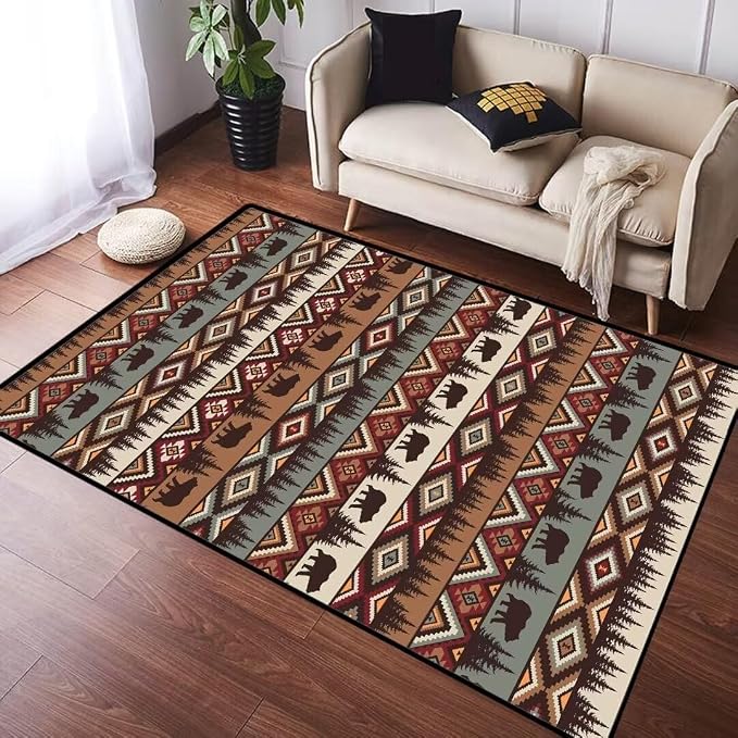 Rustic Cabin Wildlife Area Rug 3x5 Washable Bedroom Rug, Bear Moose Deer Country - Image 5
