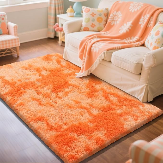 Mottling Orange Fluffy Rug Shaggy Area Rug, 3x5 Area Rugs by Yongyangjuxi