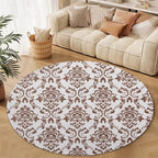 Oriental Tribal Floral Round Rug Vintage Brown Pattern Area Rug Washable Soft - Image 3
