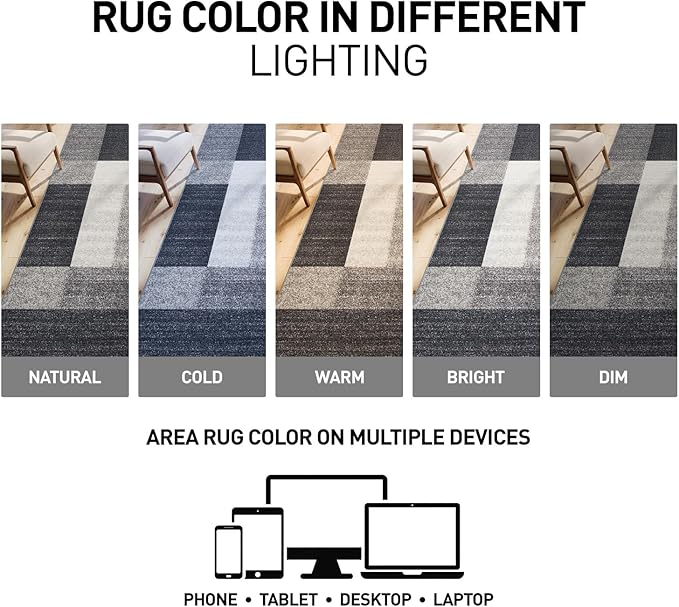 Rugshop Gray Modern Geometric Boxes Non-Slip Area Rug Non-Shedding - Image 6