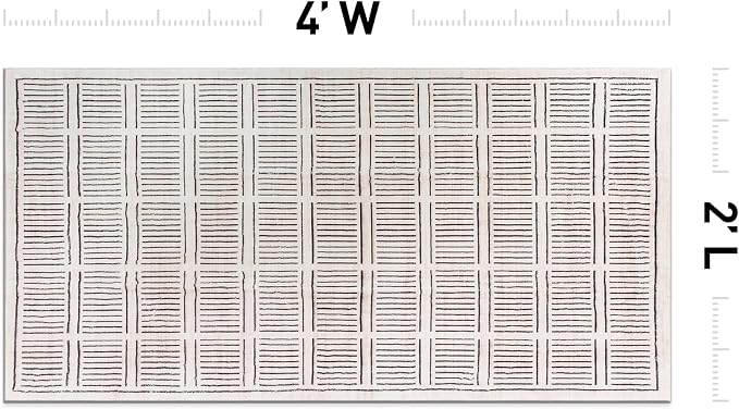 Rugshop Bohemian Stripe Lines Washable Non Slip Area Rug 2' x 4' Ivory - Image 2