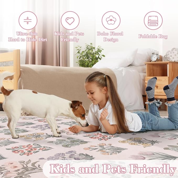 Wonnitar 8x10 Washable Rug, Boho Ultra-Thin Non Slip Soft Moroccan Floral Large - Image 9