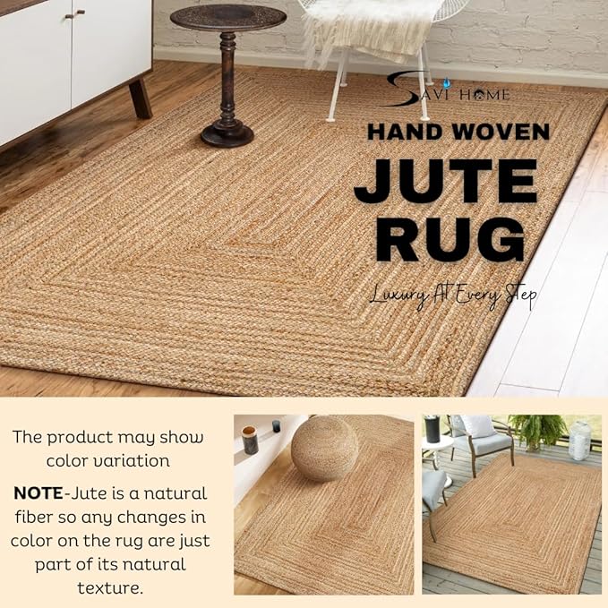 Hand Woven Farmhouse Jute Area Rug 5x8 Ft Rectuangler Natural Yarn, Rustic - Image 4