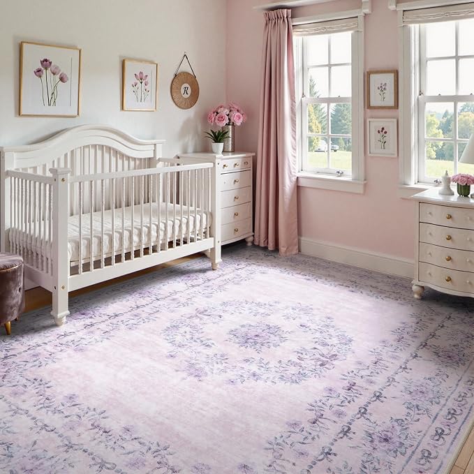 Wonnitar Floral Print 8x10 Washable Rug, Ultra-Thin Non Slip Soft 8 x 10 Large - Image 9