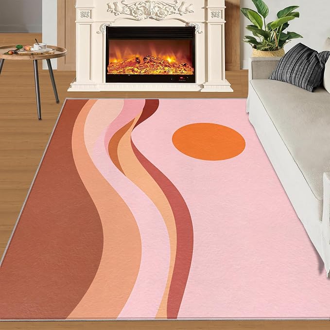 Boho Sun Area Rugs 6x8ft, Minimalist Sunburst Living Room Area Rug, Abstraction - Image 2