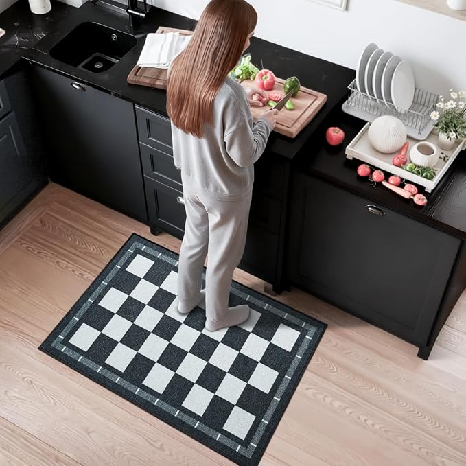 Vasofe Checkered Jute Kitchen Rug, 2x3 Black and White Rugs Indoor Outdoor - Image 4