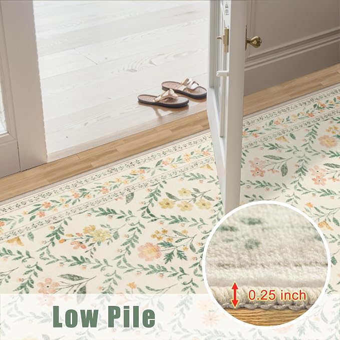 Area Rugs 9x12 Living Room: Floral Washable Rug Vintage Large Soft Boho - Image 8