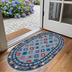 Funky Vintage Blue Red Orange Geometric Texture Indoor Area Rug - Image 3