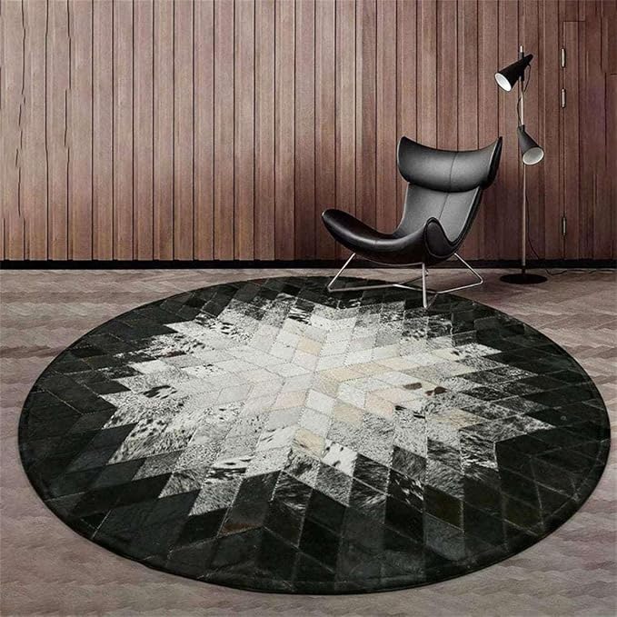 Round Rug for Living Room – Black and White Designer Floor Carpet - Image 2