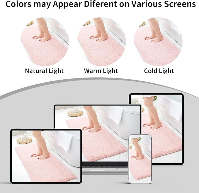 Bathroom Rugs 24x48 Non Slip Pink Fluffy Bath Mat - Image 7