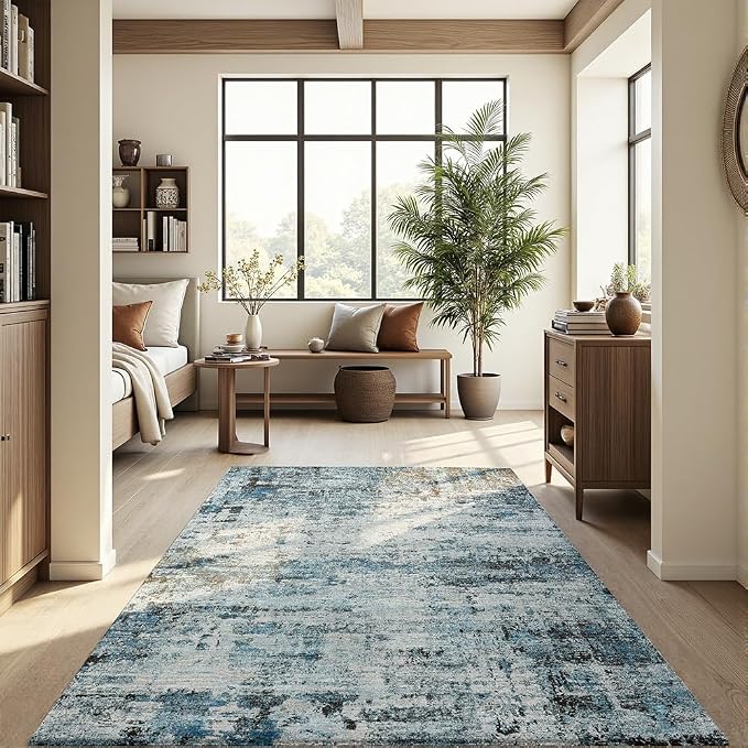 Area Rug 4x6 Washable Rug Blue for Living Room, Dining Room, Large Carpets - Image 3