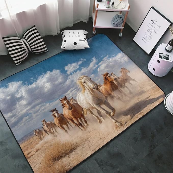 Running Horse Area Rug Washable Outdoor Rugs Anti-Slip Soft Carpet Entryway - Image 2