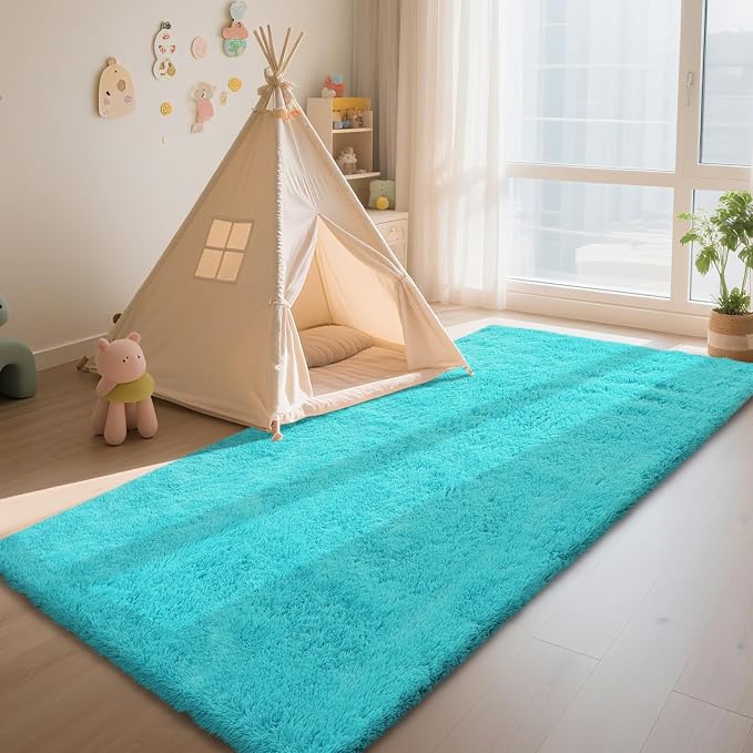 Teal Blue Rug Fluffy Rugs, 2x4 Teal Area Rugs - Image 3