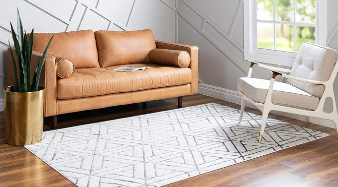 Rugs.com Lattice Trellis Collection Rug – 6' x 9' White Low-Pile Rug Perfect - Image 3