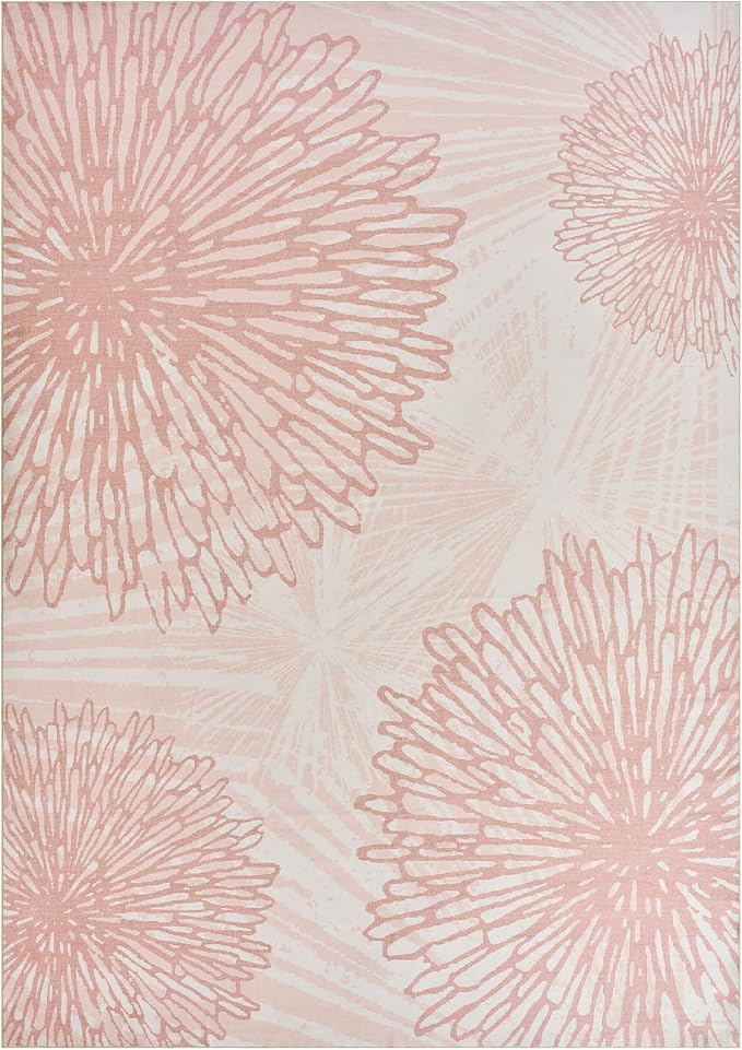 WITSHOCK Pink Rugs 9x12 for Bedroom Girls, Floral Modern Distress Print Pattern - Image 7