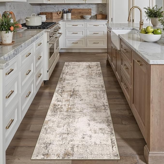 3x7 Washable Runner Rug Brown Grey Abstract Hallway Kitchen Throw Rug Neutral - Image 4