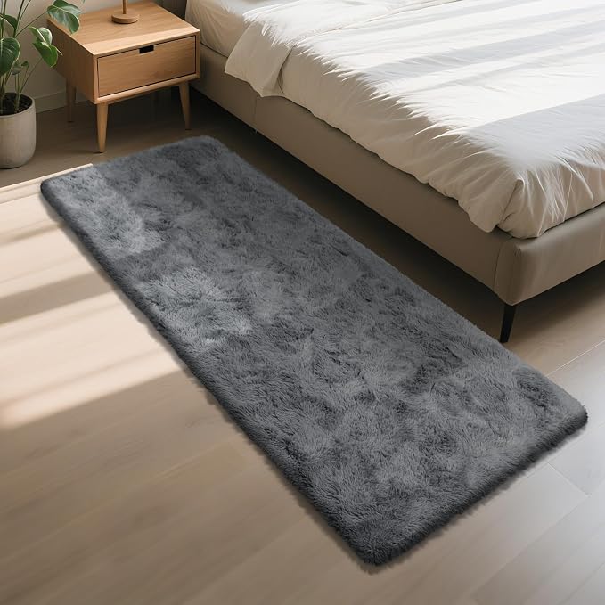Soft Runner Rugs for Bedroom, Dark Grey 2x6 Area Rugs Fluffy Rug Shaggy Area by Yongyangjuxi