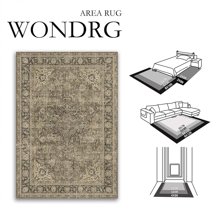 2x3 Washable Brown Area Rug Vintage Entryway Kitchen Carpet Non-Slip Soft Low - Image 2