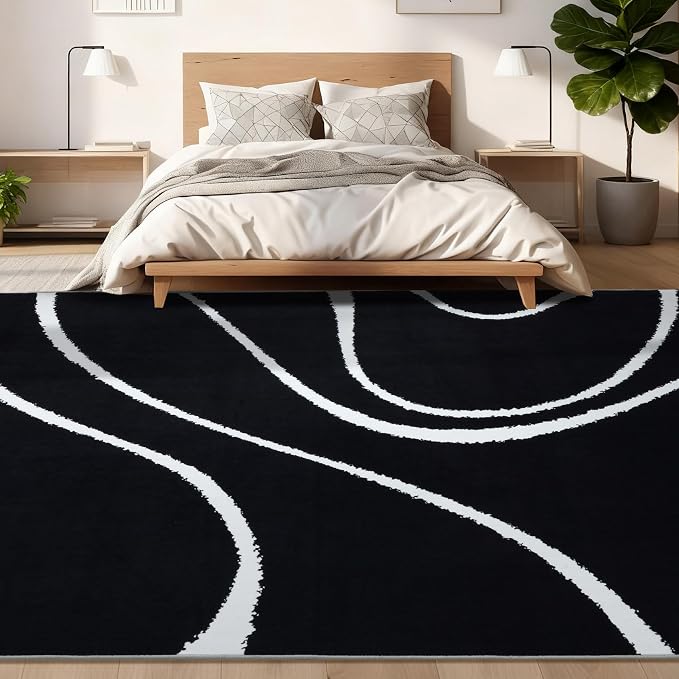 YIHOUSE Abstract Washable Rug 8x10, Ultra Thin Non Slip Black Rugs - Image 8
